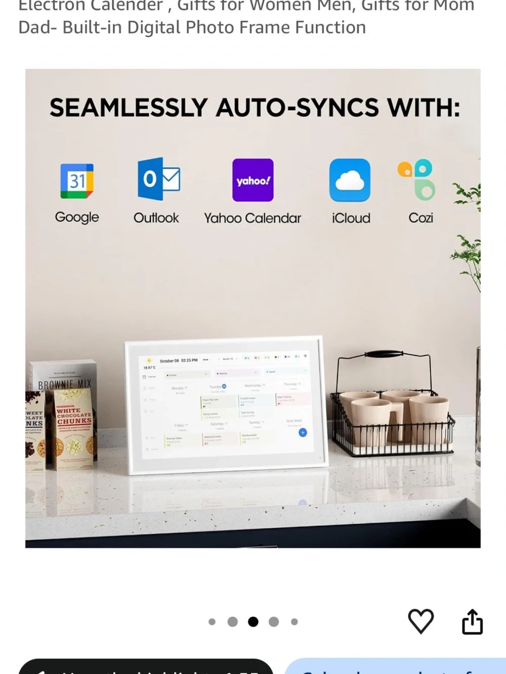 eCalendar 10.1” Smart Touch Screen Digital Calendar Frame - White, new in box